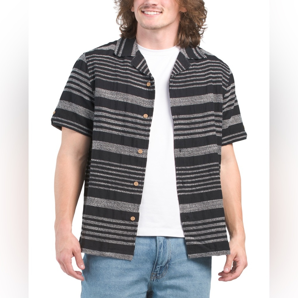 Ben Sherman Short Sleeve Sandhaven Stripe Button Down Camp Shirt Size M NEW